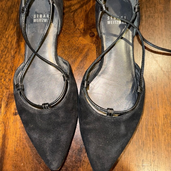 Stuart Weitzman Black Suede Lace Up Flats Size 4 - Picture 1 of 4